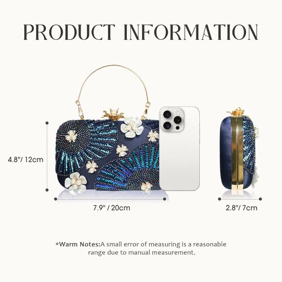Women Beaded Pearl Clutch Bag Evening Handbag with Chain Strap for Parties - Picture 3 of 6